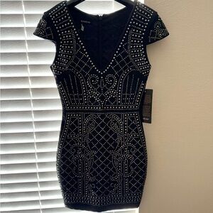Bebe black mini dress rhinestones